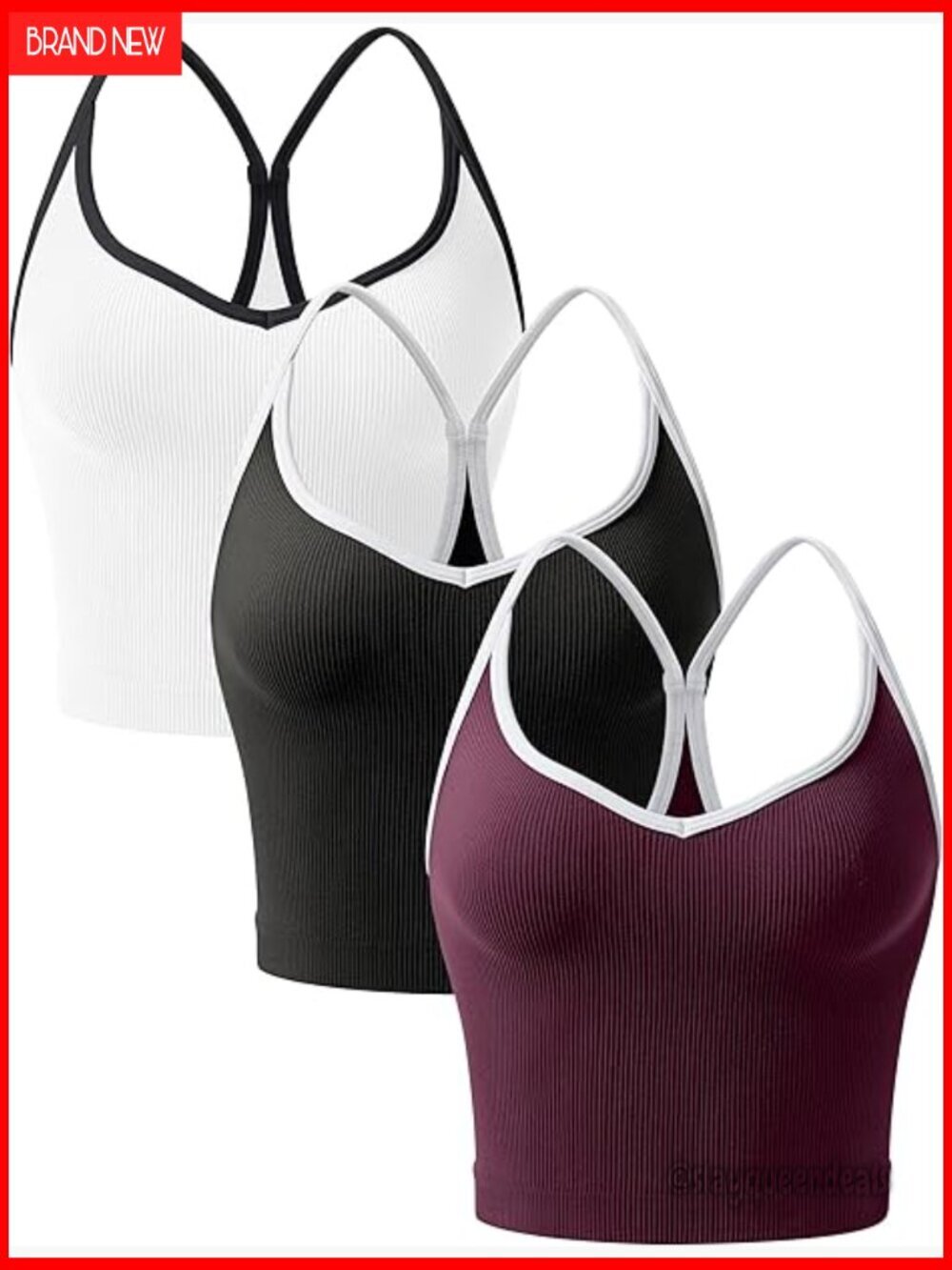 Seamless Ribbed Crop Tank Tops 3-Pack Sweetheart Neck Racerback Yoga Workout